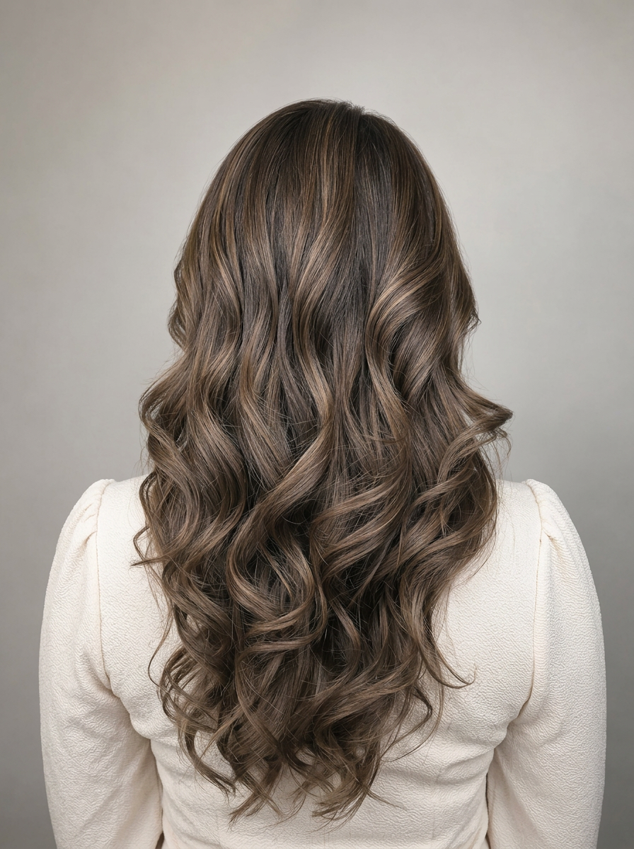 Mocha brunette color by expensive brunette specialist Samina, Raleigh NC